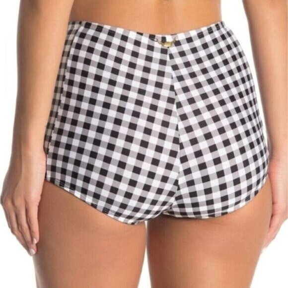 NWT Betsey Johnson Black White High Waisted Boy-Short Bikini Bottoms Size Large - Picture 4 of 8